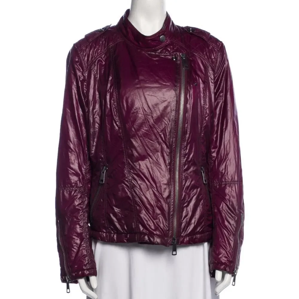 Burberry Brit Quilted Jacket Motorcycle Moto Plum Gunmetal Hardware US 14 - Picture 14 of 16